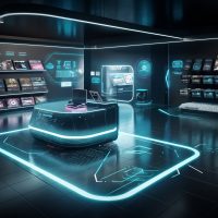 Visualize futuristic shopping experience and edge technology. Generative AI